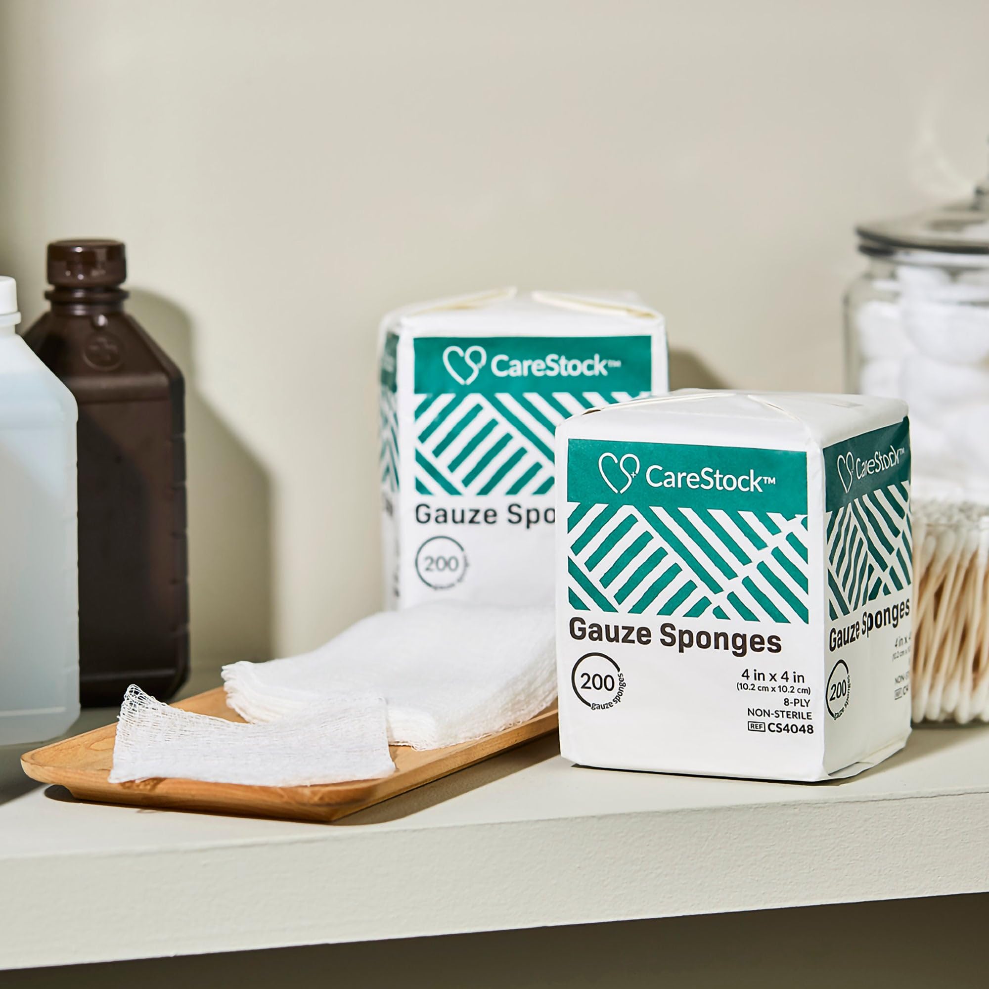 CareStock Esponja de gasa 4x4 [200 unidades] almohadillas de gasa no estériles, 8 capas, algodón de grado médico, vendaje para heridas para botiquín de primeros auxilios
