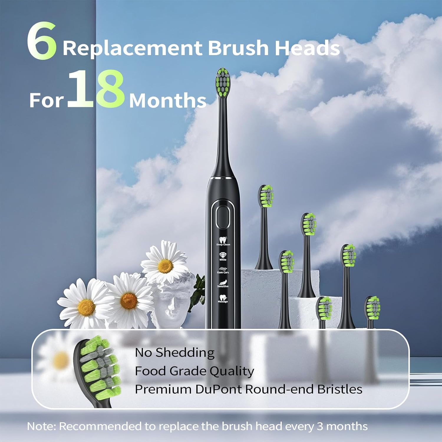 OasiSmile Electric Toothbrush for Adults: 42000 VPM Deep Cleaning for Sensitive Teeth, Rechargeable Sonic Toothbrush with 5 Modes, 6 Brush Heads & Smart 2-Min Timer, 100-Day Battery for Home Travel