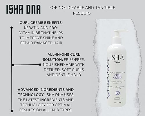 Keratin System Curl Creme - Infundida con aceite de argán y aceite de coco - Hidratante sin encrespamiento y rizos suaves naturales - Crema rizadora