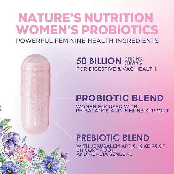 Probiotics for Women - Probiotic Blend 50 Billion CFU Per Cap - 16 Feminine Health Strains Women's Probiotic - Prebiotic for Vaginal PH Balance, Urinary UT Health Support - Bottled USA - 60 Capsules