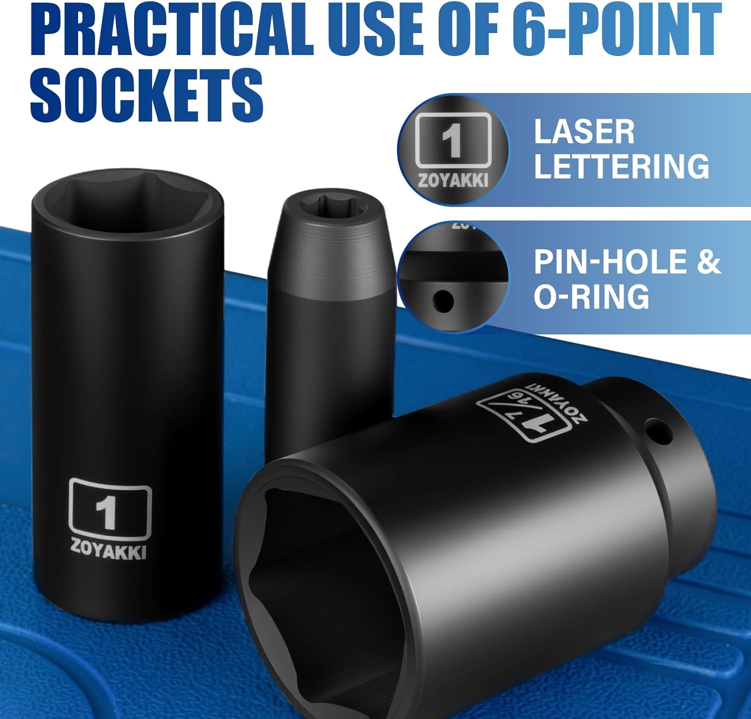 1/2" Drive SAE Impact Socket Set,19 PCS Heavy Duty CR-MO Deep Sockets 3/8" to1-1/2",6 Point Design for Vehicle and Apparatus Maintenance