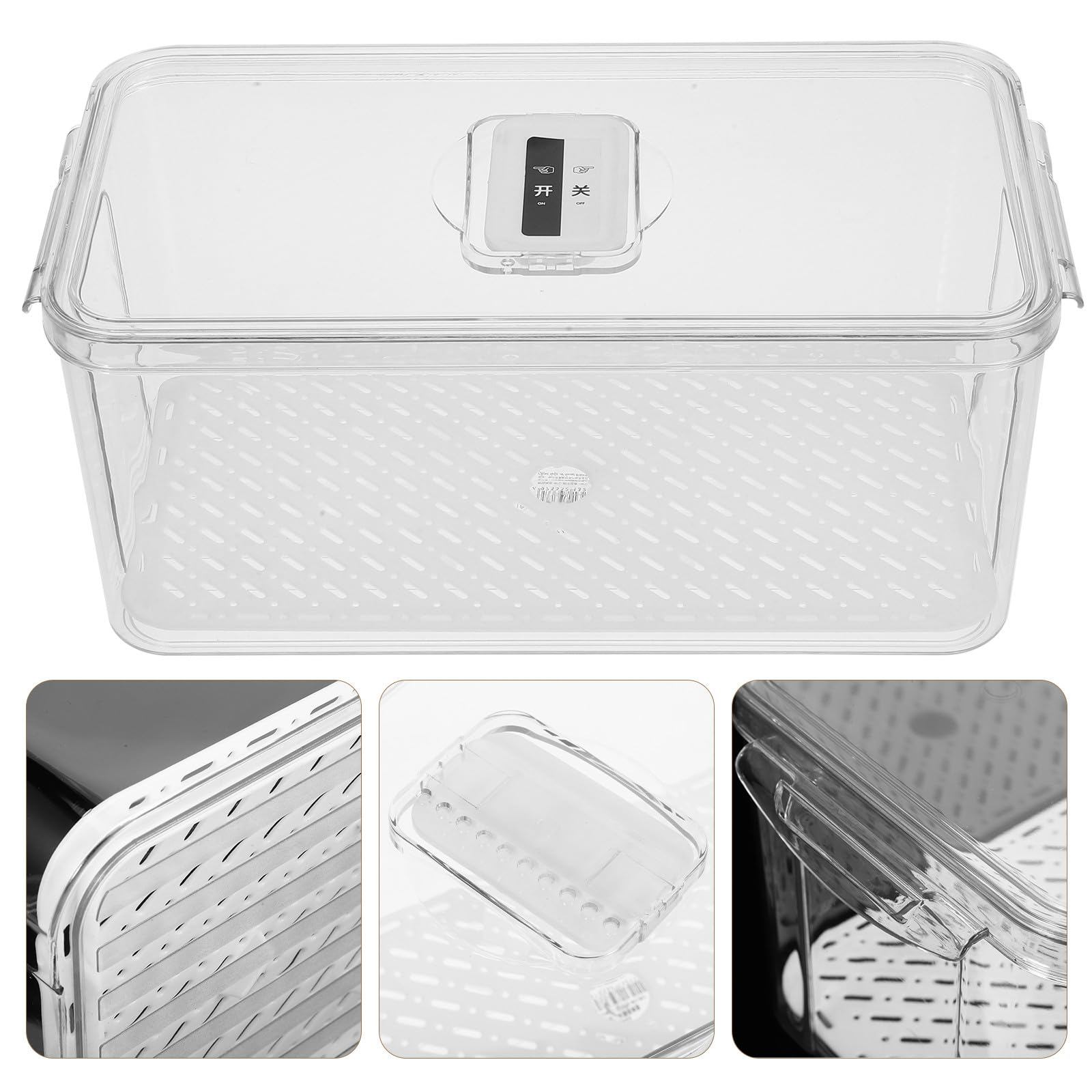 Didiseaon Organizador de Cocina Transparente Tapa y Escurridor, Contenedor Hermético para Frutas y Pan, Caja Apilable para Refrigerador y Congelador, Adecuado para Almacenar Reutilizable