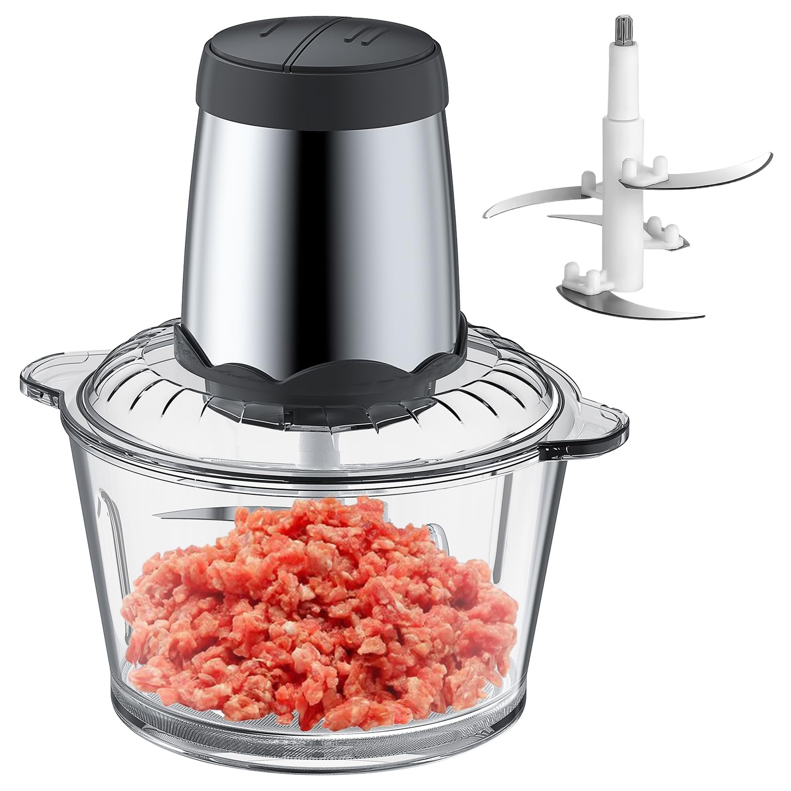 Coocake 300W Multi-Function Electric Food Chopper, Mini Meat Processor with 2L Glass Bowl, Dual Speed, Multi Grinder for Meat, Vegetables, Fruits and Nuts