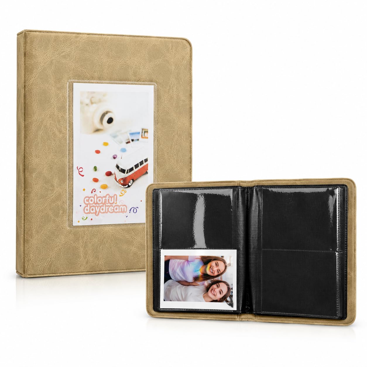 64 Pockets Mini Photo Album for Fujifilm Instax Mini 12, 11, 9, 8, 7s, LiPlay, Evo, Polaroid Snap - Vintage Yellow PU Leather Album, Holds 64 3 Inch Photos, Photo Album Book with Transparent Pockets-image-16