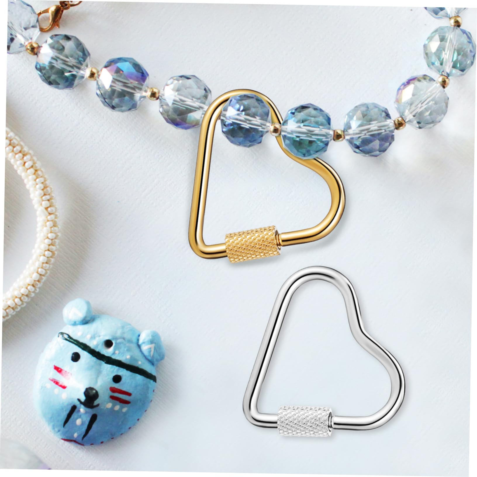 TEHAUX 5 Set Di Moschettoni Versatili Per La Creazione Di Gioielli Clip in Metallo Resistente A Forma Di Cuore E Meccanismo Di Bloccaggio Per Portachiavi E Altro 4 Pezzi * 5