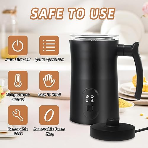 Miniatura 2 de VRORFUN Espumador de leche eléctrico y vaporizador, espumador de leche automático 4 en 1 y calentador calentador, máquina de espuma de leche