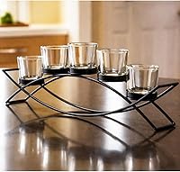 Seraphic Black Iron Arch Candle Holder - 5 Clear Chunky Votive Cups, 17" Tealight Centerpiece for Weddings, Dining Tables & Patios