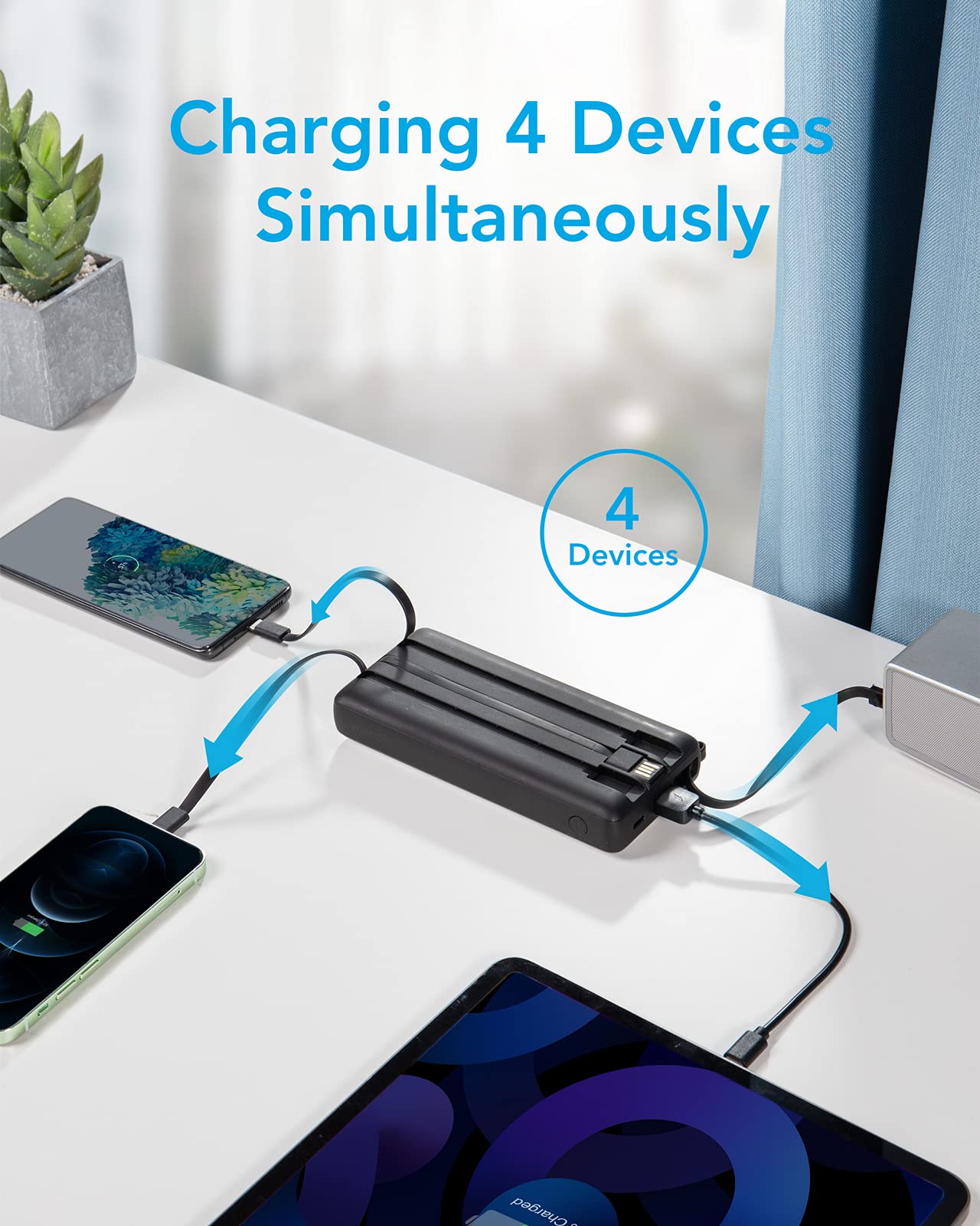 Power Bank 20000mAh Powerbank USB C con Cavi Integrati Caricatore Portatile con 5 Uscite e 2 Ingressi Batteria Esterna Compatibile con iPhone, iPad, Samsung, Huawei, Xiaomi (Nero)