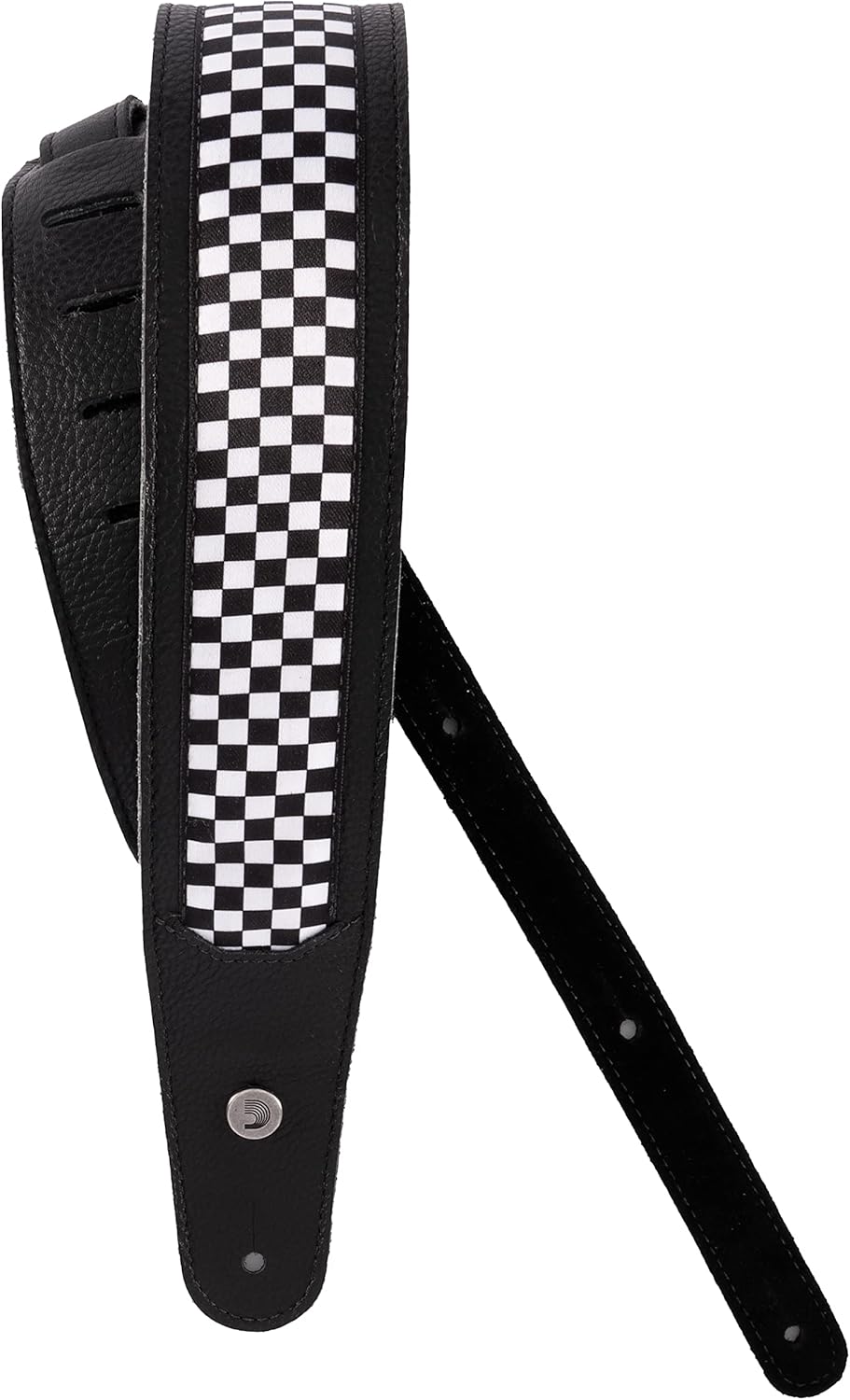 D'Addario Accessories Leather Guitar Strap - Guitar Accessories - Electric Guitar Strap, Acoustic Guitar Strap, Acoustic Electric Guitar Strap & Bass Guitar Strap - Black Leather, Checkered