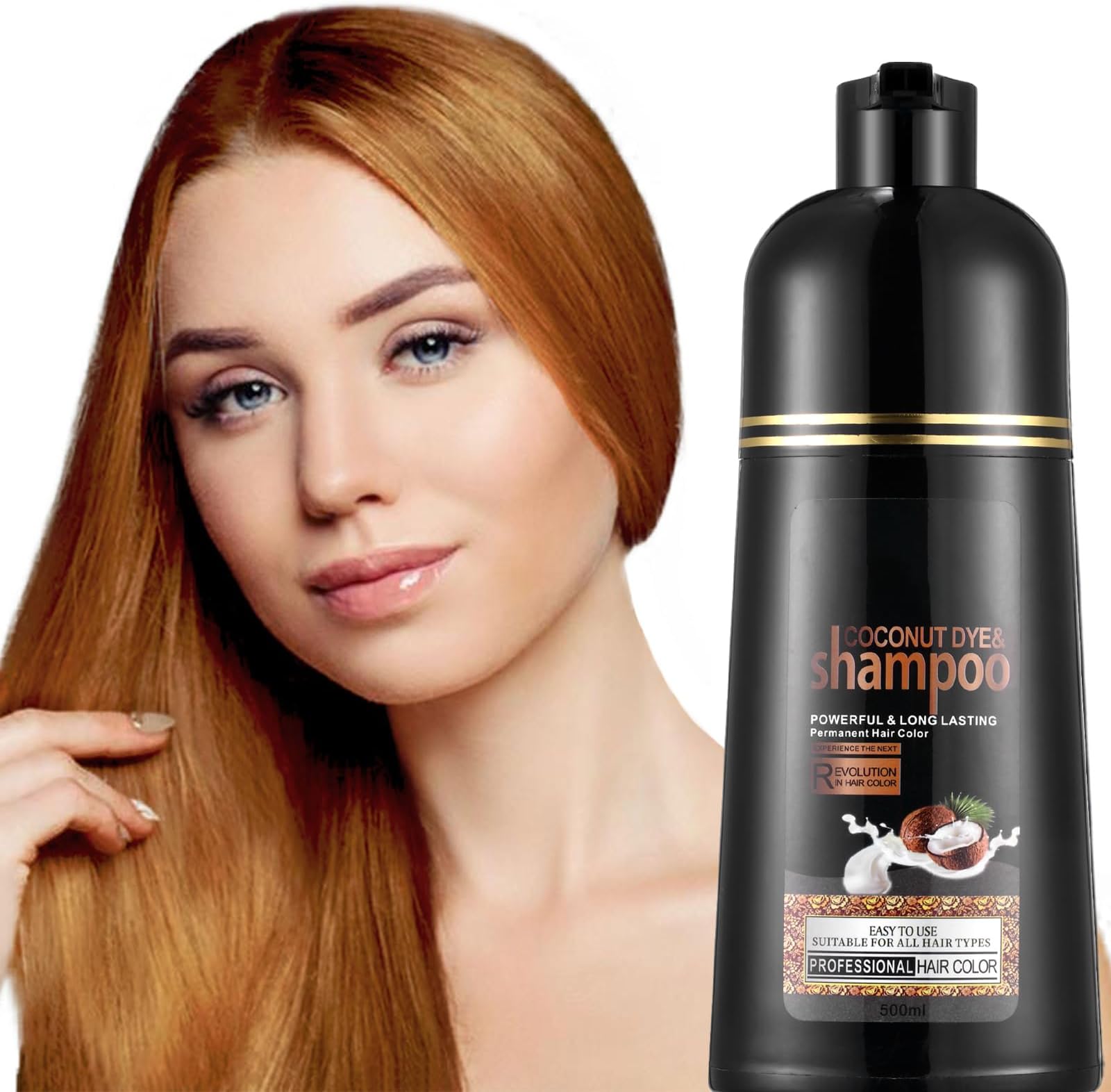 Instant Hair Color Shampoo with Herbal Coconut for Dark Hair - Easy to Use & long lasting Hair Dye for Women & Men, 16.90 FL OZ (Blonde Brown)