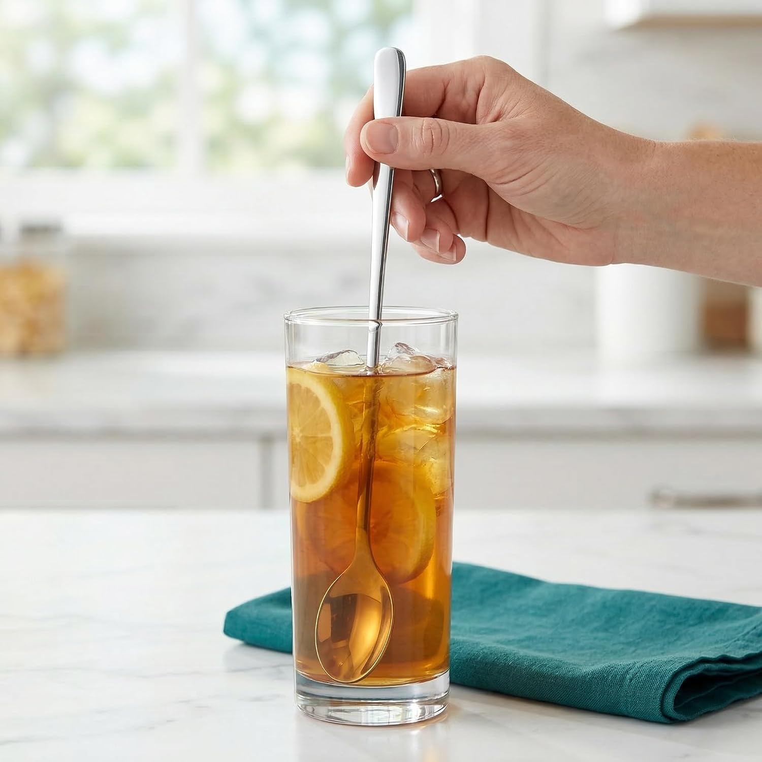 Iced Tea Spoons Long Handle Set of 4 –7.7 Inch Stainless Steel Long Teaspoons for Tall Glasses, Iced Coffee Milkshake Sundae Dessert Stirring, Mirror Finish Dishwasher Safe Coffee Bar Spoons