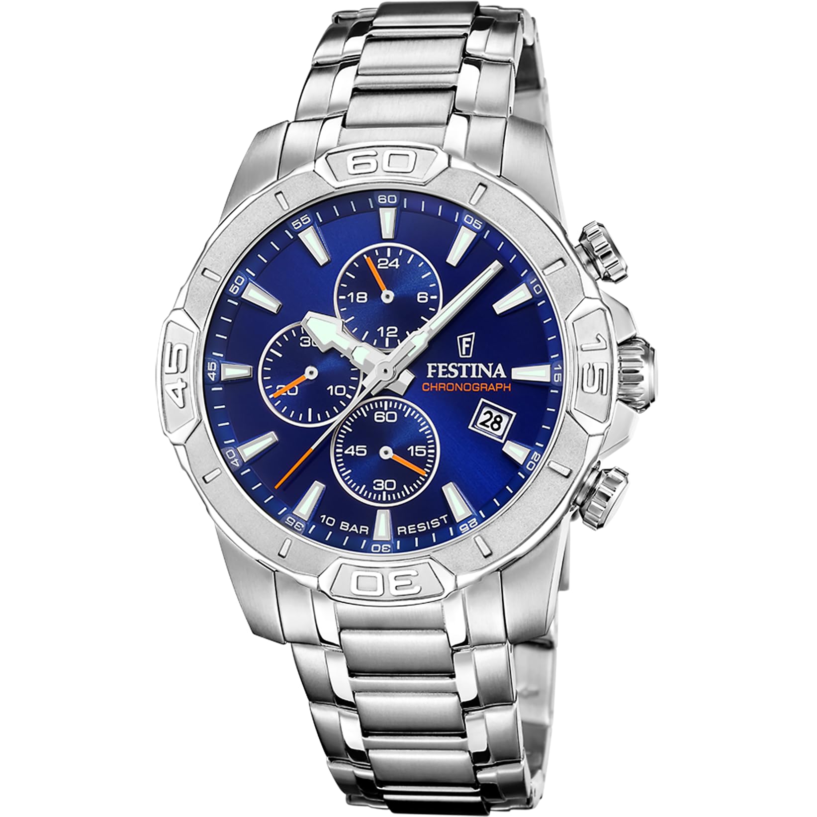 Festina Reloj Hombre Analógico de Acero Inoxidable 316l Plateado F20704/2 | Movimiento de Cuarzo, Cronógrafo, Calendario, Cristal Mineral Resistente