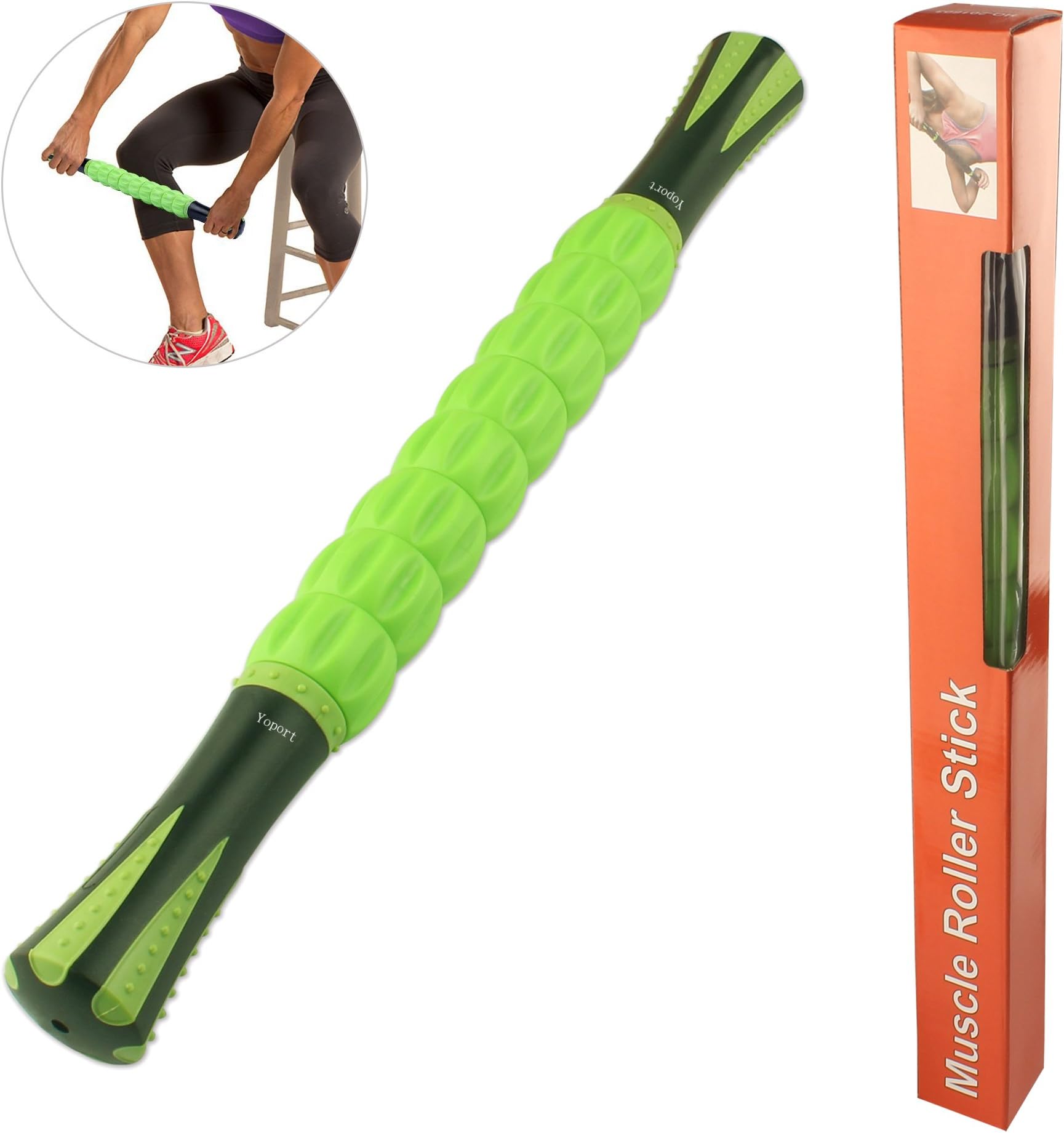 Yoport Muscle Roller Stick, Muscle Massage Roller Tool with Anti Slip Handle for Athlete Runner Releasing Myofascial Trigger Points, Reducing Muscle Soreness, Soothing Cramps and Relieving Muscle Pain