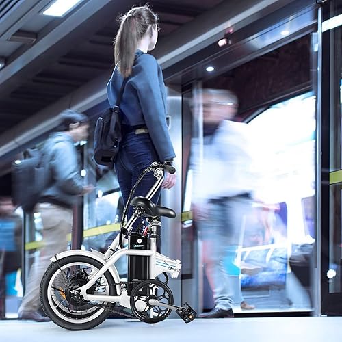 Miniatura 9 de ANCHEER Bicicleta eléctrica plegable de 16 pulgadas para adultos, bicicleta eléctrica de velocidad única de hasta 15.5 Mph, con batería extraíble