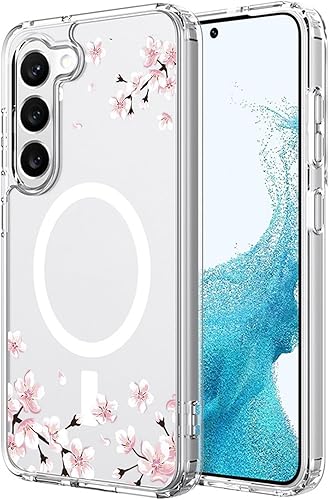 Funda magnética Sakura para Samsung Galaxy S23 Ultra compatible con carga inalámbrica MagSafe, bonito diseño de flor de cerezo, a prueba de golpes,