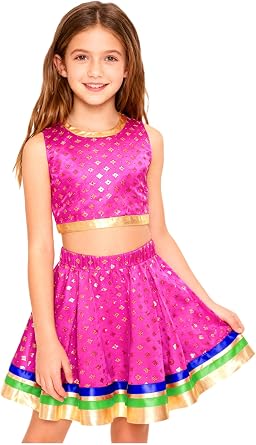 Choomomo Kids Lehenga Choli Set with Gold Motifs Girls Indian Festival Wear Ethnic Party Dress Suit