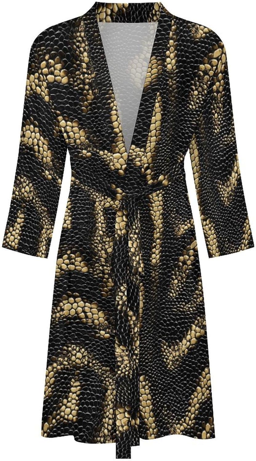 Snake Skin Pattern Mens Robe Long Bathrobe for Women Bath Robes Lightweight Soft Printed Sleepwear