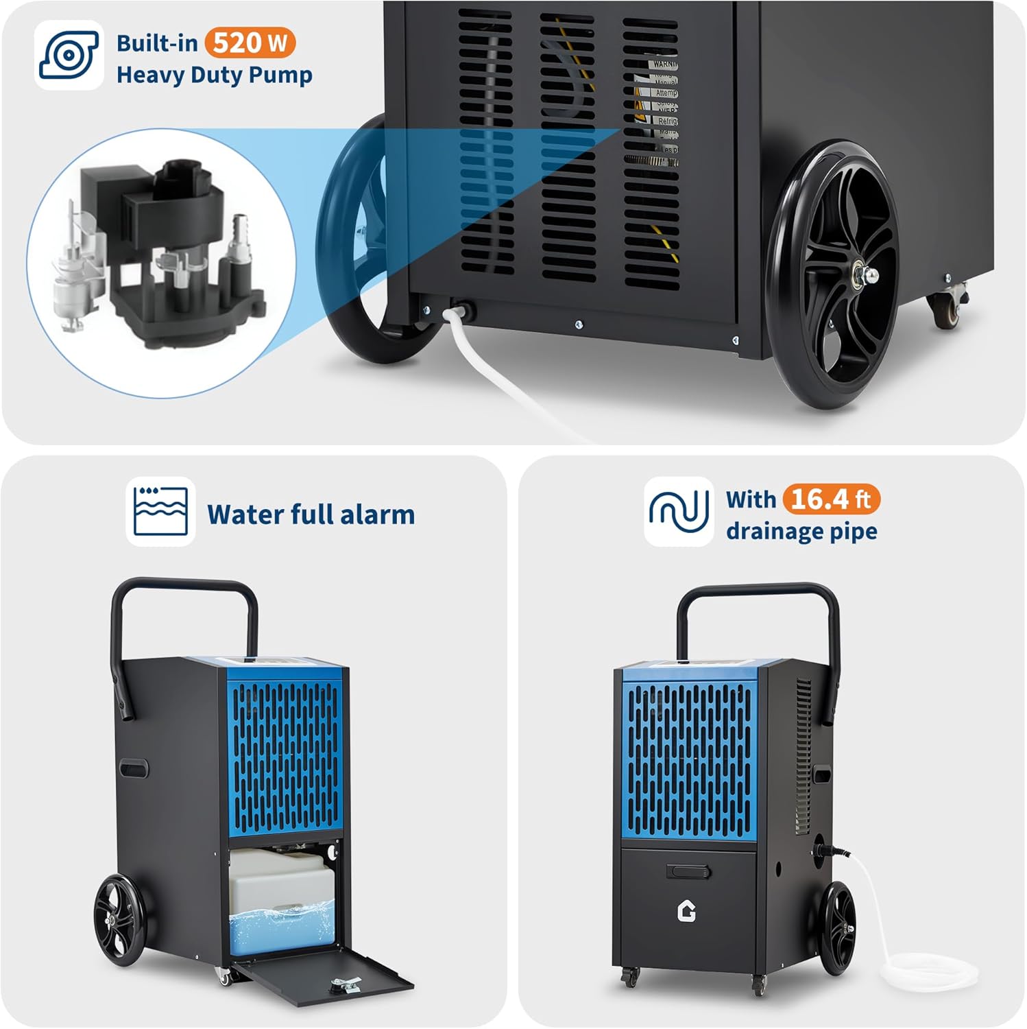 Dehumidifier with Built-in Pump and Drainage Pipe