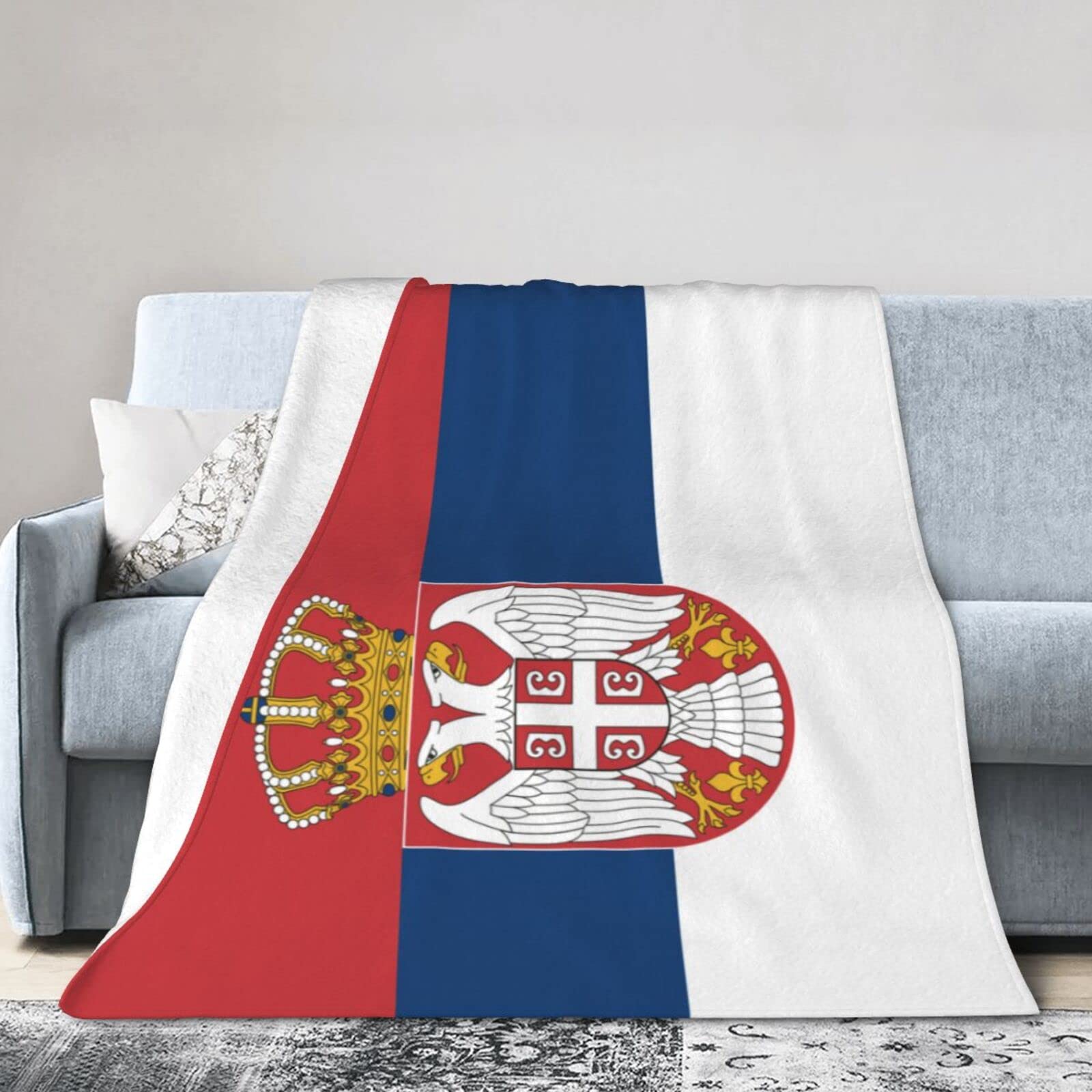 Melbrakin Serbia Flag Blanket Throw Blanket Flannel Fleece Blanket Soft Fuzzy Lightweight Blanket For Sofa Bedroom Couch 60"X50"