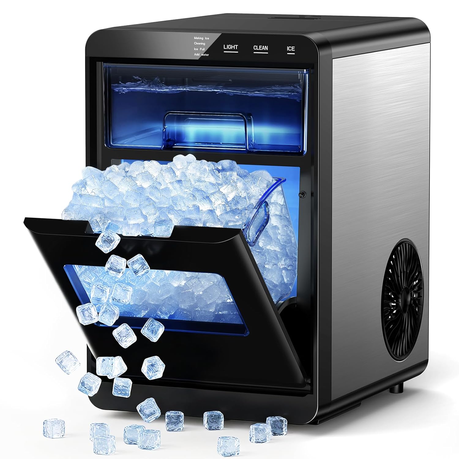 Kismile 44Lbs/Day Nugget Ice Maker, Countertop Sonic Ice Machine with Self-Cleaning, Fast Ice Making in 10-14 Mins, Removable Basket & Ice Scoop – Perfect for Home, Kitchen, RV, Office, Bar