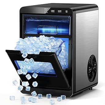 Kismile 44Lbs/Day Nugget Ice Maker, Countertop Sonic Ice Machine with Self-Cleaning, Fast Ice Making in 10-14 Mins, Removable Basket & Ice Scoop Perfect for Home, Kitchen, RV, Office, Bar