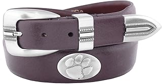 NCAA Clemson Tigers Brown Tip Leather Concho Belt, 38