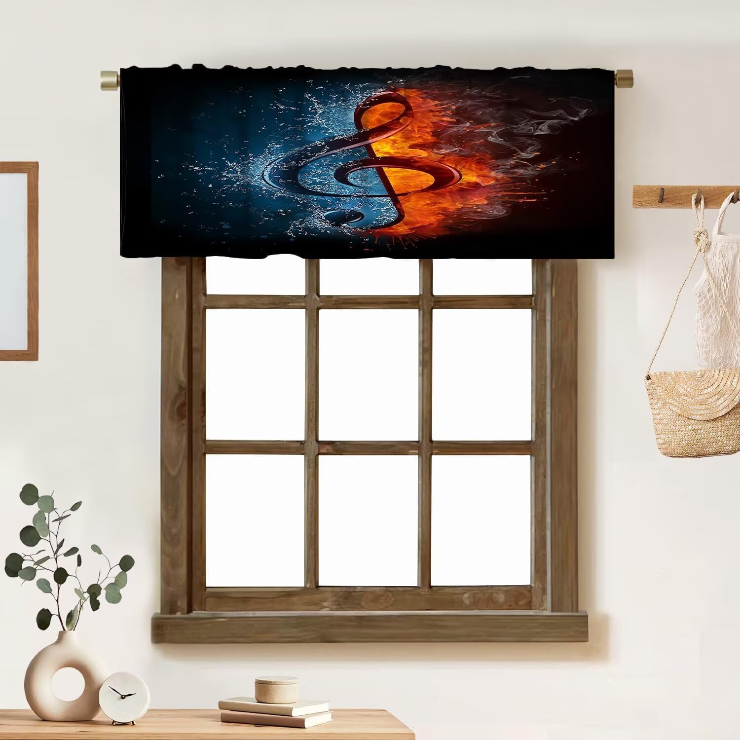 Retro Music Records Valance Curtain 1950s Rock Roll Musical Music Theme Rod Pocket Valance Window Treatments Short Curtains for Kitchen Bathroom Farmhouse Bedroom Living Room 54x18inch