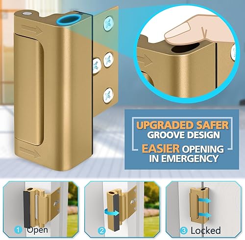 Miniatura 17 de Cerradura de seguridad para el hogar, cerradura de refuerzo de puerta fácil de abrir a prueba de niños con soporte de parada de 3.0 in 800 libras