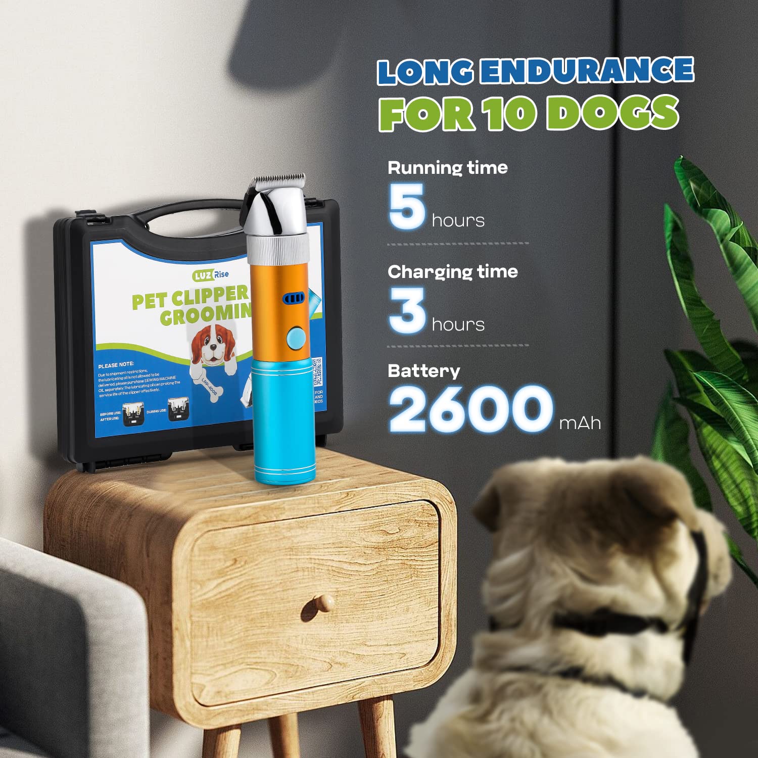 Tosatrice per cani senza fili da 400 W con batteria ricaricabile in standby da 5 h, a basso rumore < 50 db, kit di rasoi per animali domestici, con 2 lame affilate e staccabili da 3 mm e 6 mm,