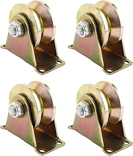 HYDDNice4PCS 2.3"(60MM) Groove Wheel Sliding Gate Roller Sliding Gate Roller Steel Heavy Duty Rigid Caster with Bracket (V-Type Groove Wheel)