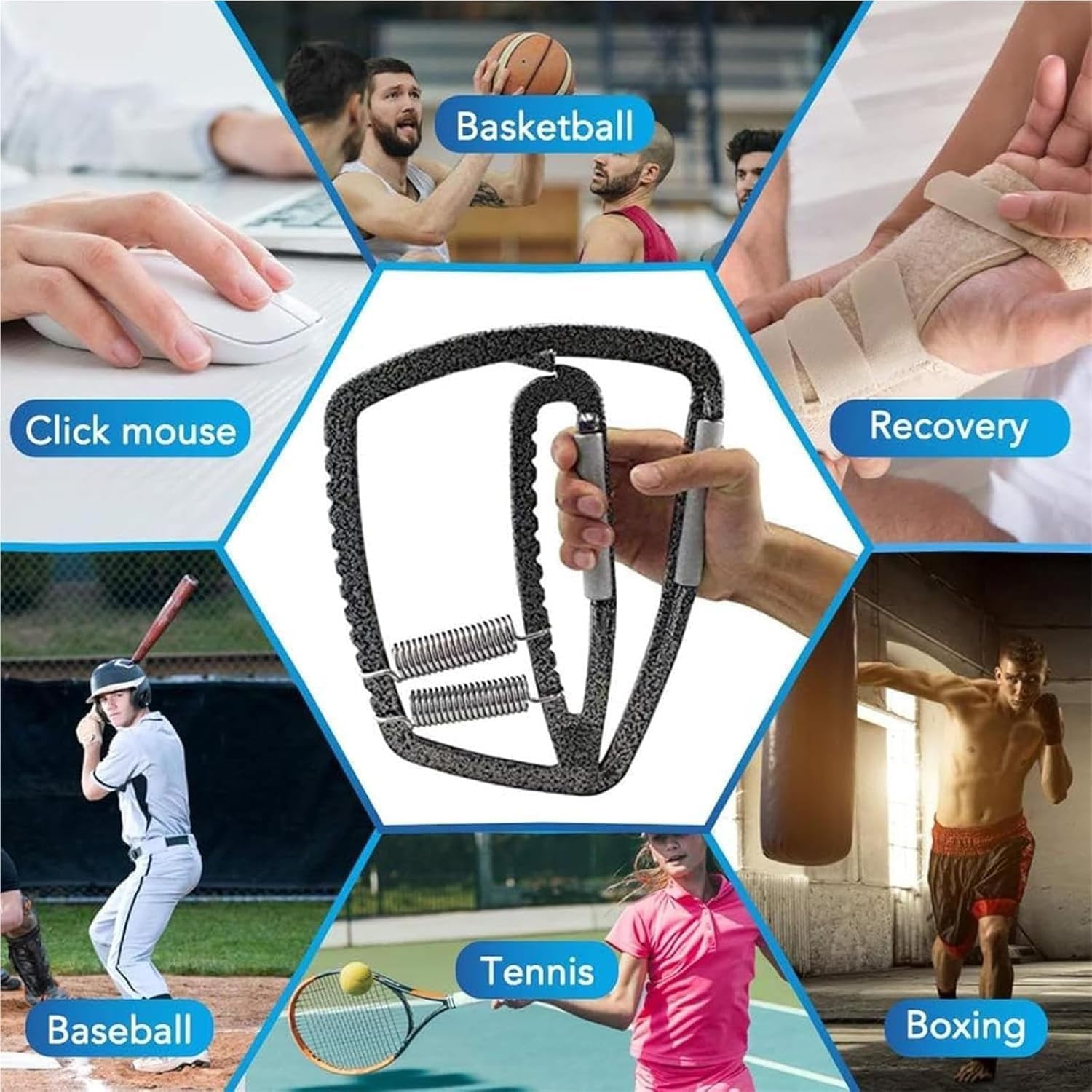 ERICAT Fortalecedor De Mano, Pinza De Acero Inoxidable con 6 Resortes Reforzados Y Mango Antideslizante, Resistencia Ajustable Y Peso Ideal para Ejercicios De Muñeca Y Antebrazo, para Deporte
