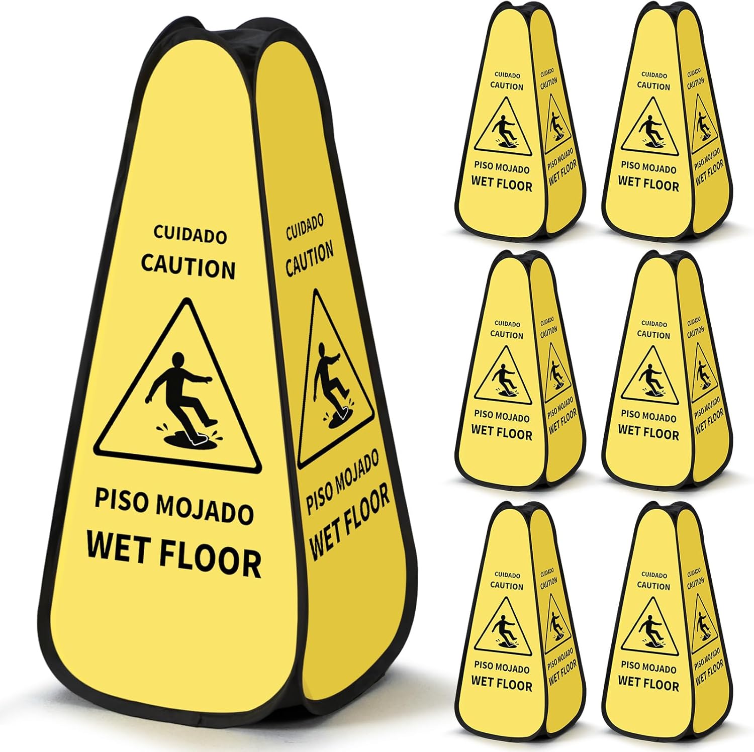 Sabary 6 Pcs 24 Inches Pop up Wet Floor Sign Yellow 4-sided Foldable Bilingual Caution Wet Floor Sign Safety Warnings Caution Cone for Commercial Office Stores Grocery Restaurant Indoors & Outdoors