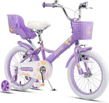 Glerc 12 14 16 20 Inch Girls Bike for Children Ages 2-13 Years, Kids Bicycle with Doll-Seat & Basket & Stabilisers & Kickstand, Multiple Colors