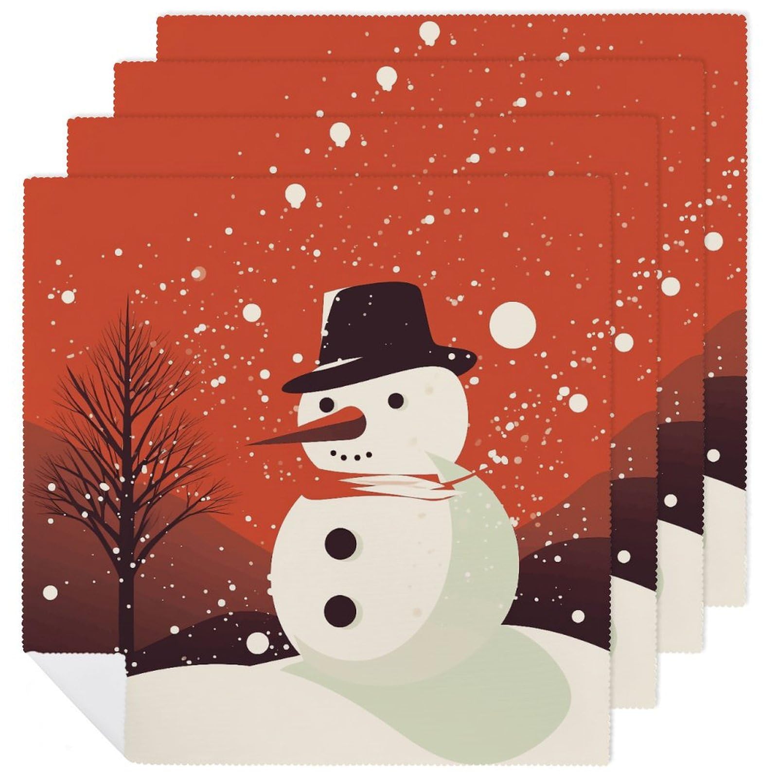 Servilletas de tela con estampado de muñeco de nieve para fiestas, bufés y cenas artísticas