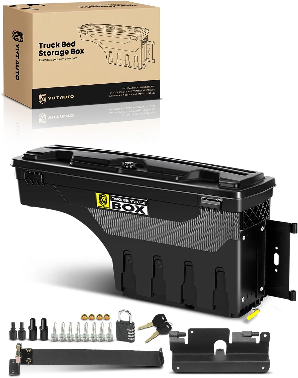 YHTAUTO Truck Bed Storage Tool Box Lockable Compatible with 2007-2018 Chevrolet Silverado & GMC Sierra 1500 2500 3500, 2019 Silverado/Sierra 1500 Passenger Side, Swing Waterproof Wheel Well Toolbox