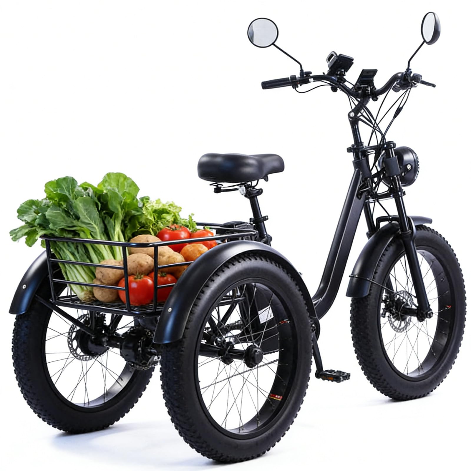 Tricycle Adulte 24 Pouces Électrique Vélo Cargo à 3 Roues pour Adultes handicapés, avec pneus Larges, à Assistance au pour Cyclistes jusqu'à 200 kg Black
