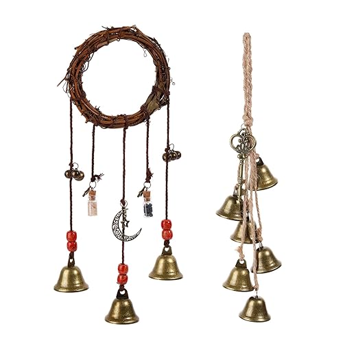 2 Pieces Witch Bells for Door Knob for Protection Hanging Bell Wind Chimes Handmade Decorative Bell for Boho Home Room Witchy Decor (Retro) - Retro
