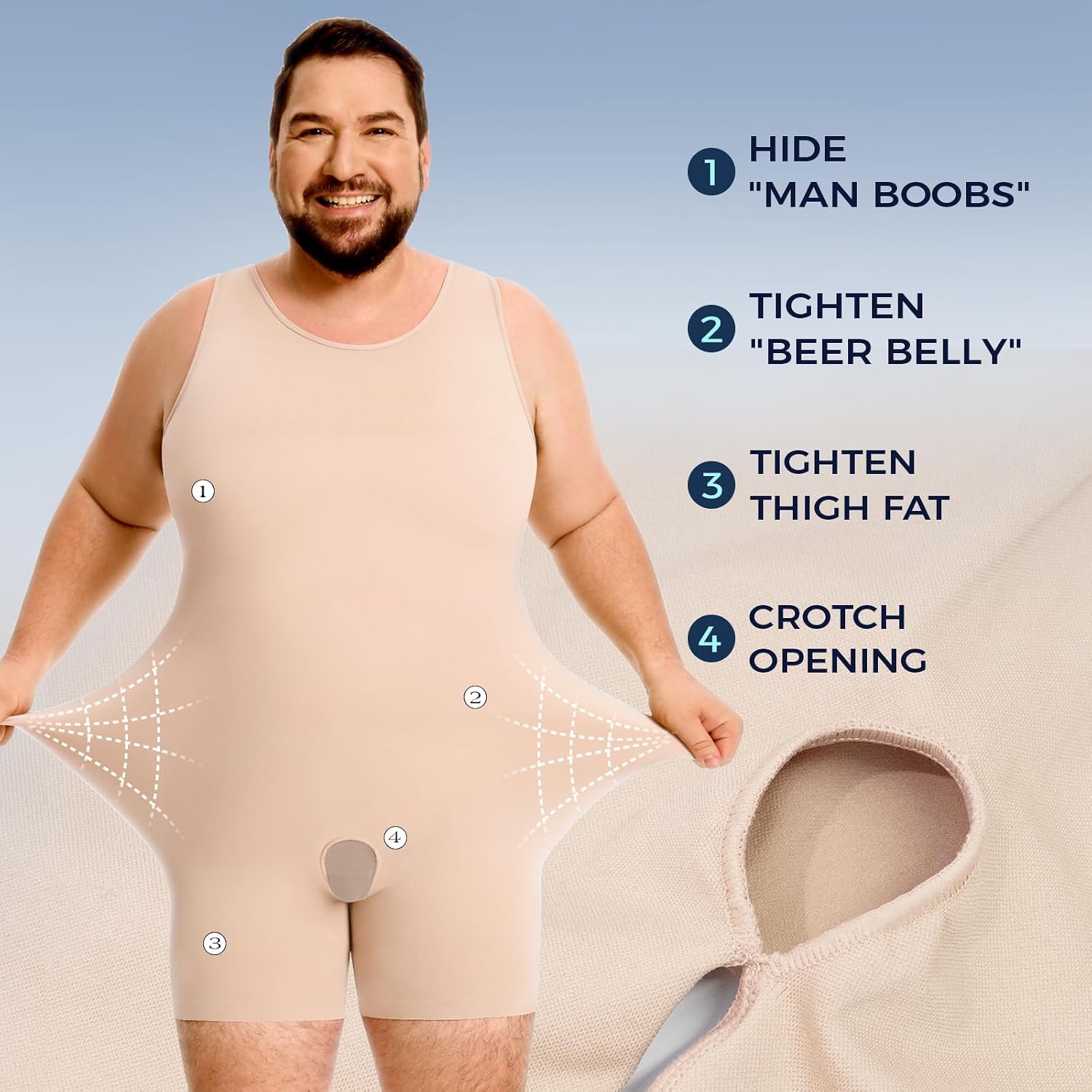 Plus Size Mens Full Body Shaper Tummy Control Shapewear Slimming Compression Sleeveless Bodysuit for Big &Tall