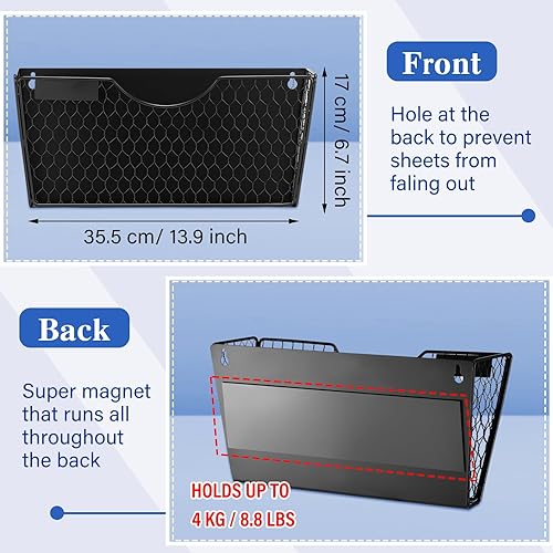 Miniatura 2 de Jetec 4 soportes magnéticos para archivadores, soporte de papel magnético, organizador de archivos magnético negro, sin perforación, estante de