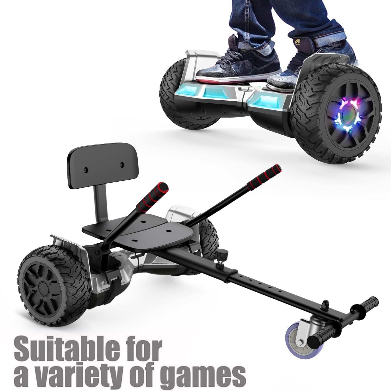 SISIGAD All-terrain Hoverboard 8,5 cala, Hoverboard z gokartem, Bluetooth, dla dzieci i dorosłych