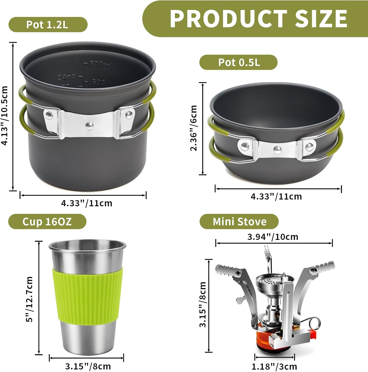 aiGear 8pcs Camping Cookware Mess Kit, Camping Pot and Pan Set with Mini Backpacking Stove, Stainless Steel Cup, Spork and Tank Bracket, Cooking Gear for Hiking Camping Outdoor Picnic