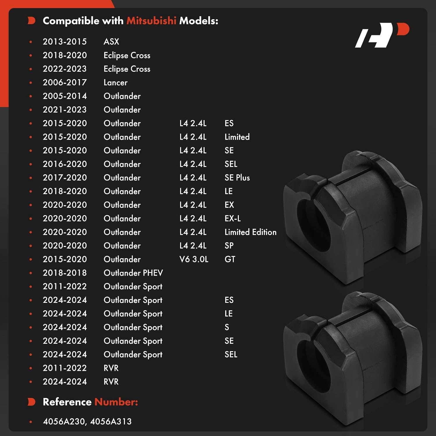A-Premium 2 x Rear Sway Bar Bushing Stabilizer Bar Bushing Kit, Compatible with Mitsubishi Outlander 2005-2023, Lancer 2006-2017, Eclipse Cross, ASX, Outlander PHEV, Outlander Sport