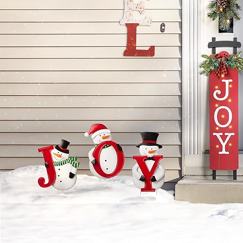 Miniatura 2 de glitzhome JK44436 - Letrero de Navidad para exteriores, diseño de muñeco de nieve con estacas de metal