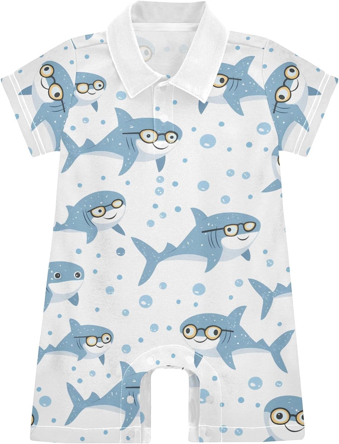 vvfelixl Cute Shark in Glasses Baby Boy Polo Clothes,Short Sleeve Baby Bodysuit,Collared Polo Romper for 0-24 Months