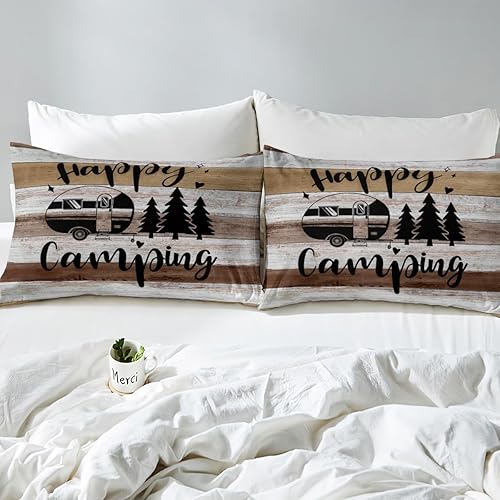 Miniatura 4 de Funda de edredón Happy Camping RV Camper (sin edredón), juego de ropa de cama estilo granja occidental, colcha de pintura de auto para camping