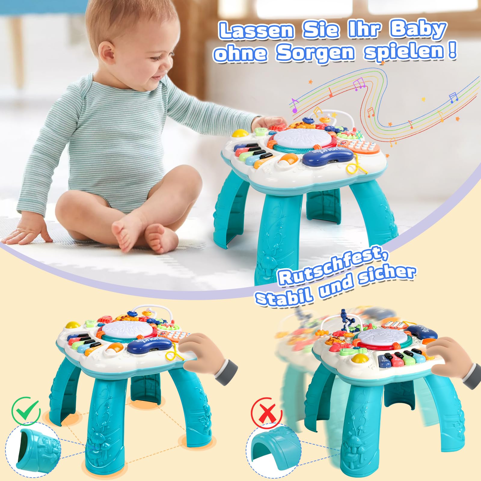 Spielzeug ab 1 Jahr - Baby Spielzeug Spieltisch 6 in 1 Musikspielzeug - Kinderspielzeug & Spielsachen ab 9 Monate - Geschenk zum 1. Geburtstag Junge Mädchen - Baby DJ Pult Activity Tisch Weihnachten