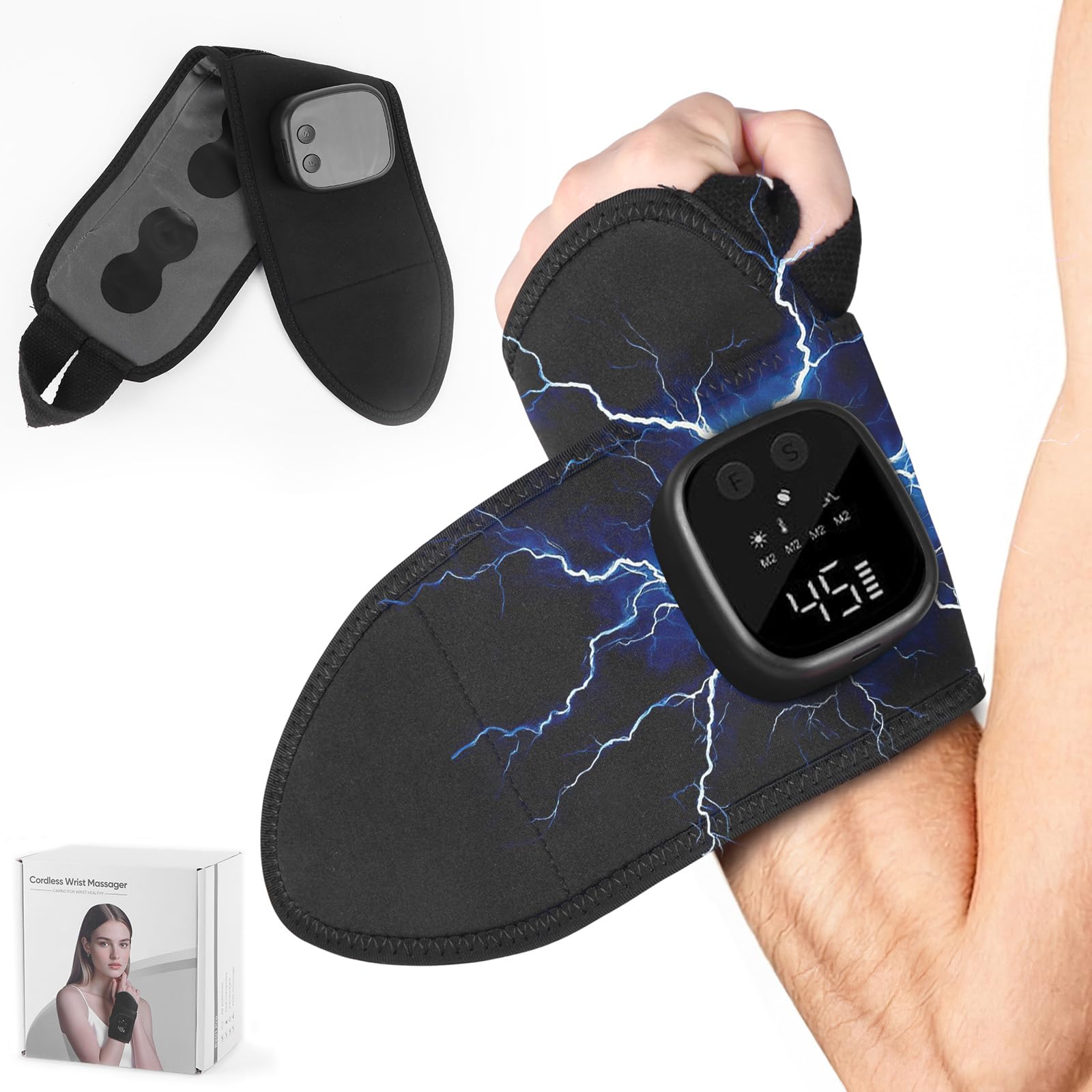 Massaggiatore manuale 4 in 1 senza fili di tipo C, cinghia di supporto per polso con touch screen, con LED, per artrite e tunnel carpale