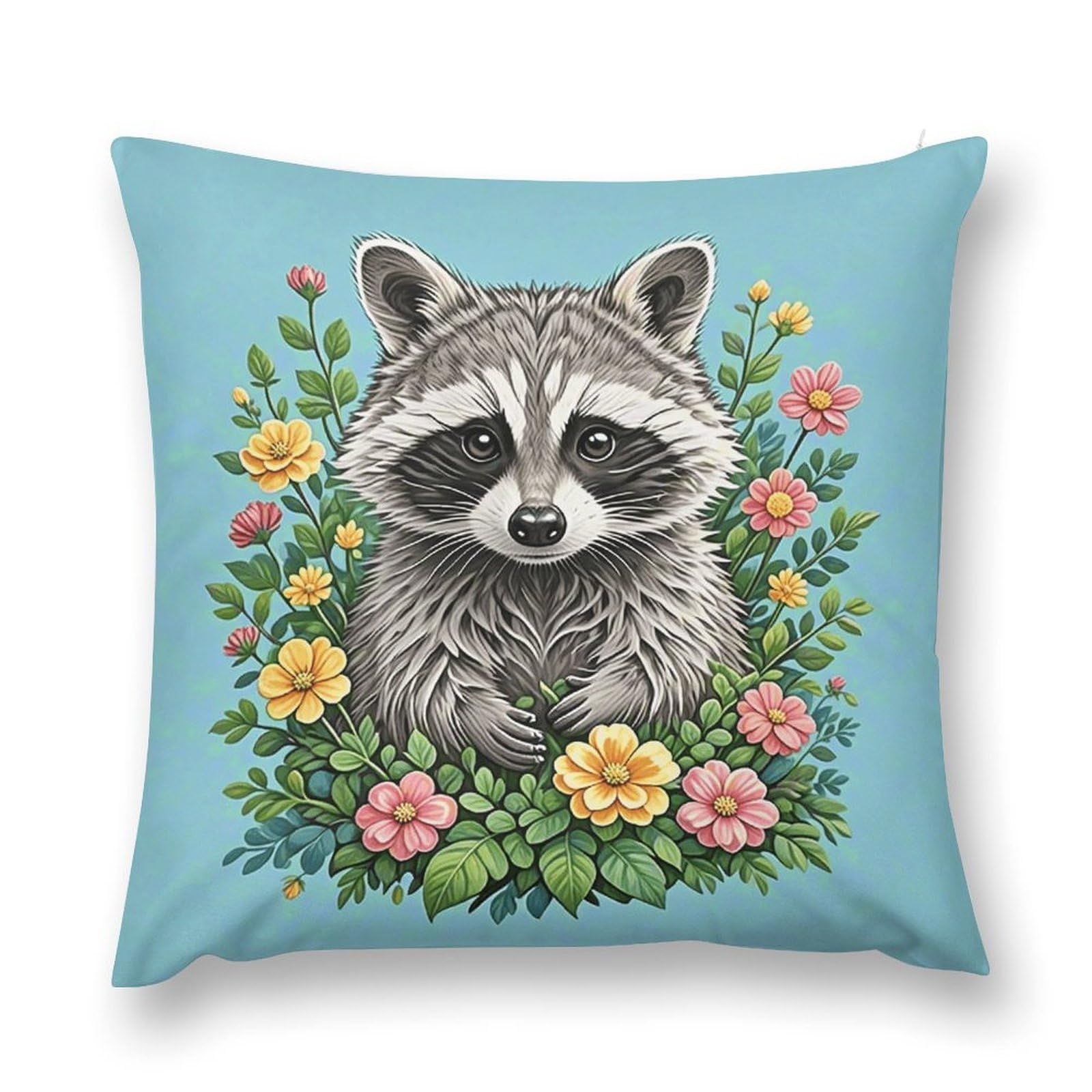 VstaDank Raccoon Throw Pillow Cover with Hidden Zipper Farmhouse Couch Pillow Cover Cozy Soft Short Plush Cushion Case Fashion Square Decorative Pillow Cover for Living Room