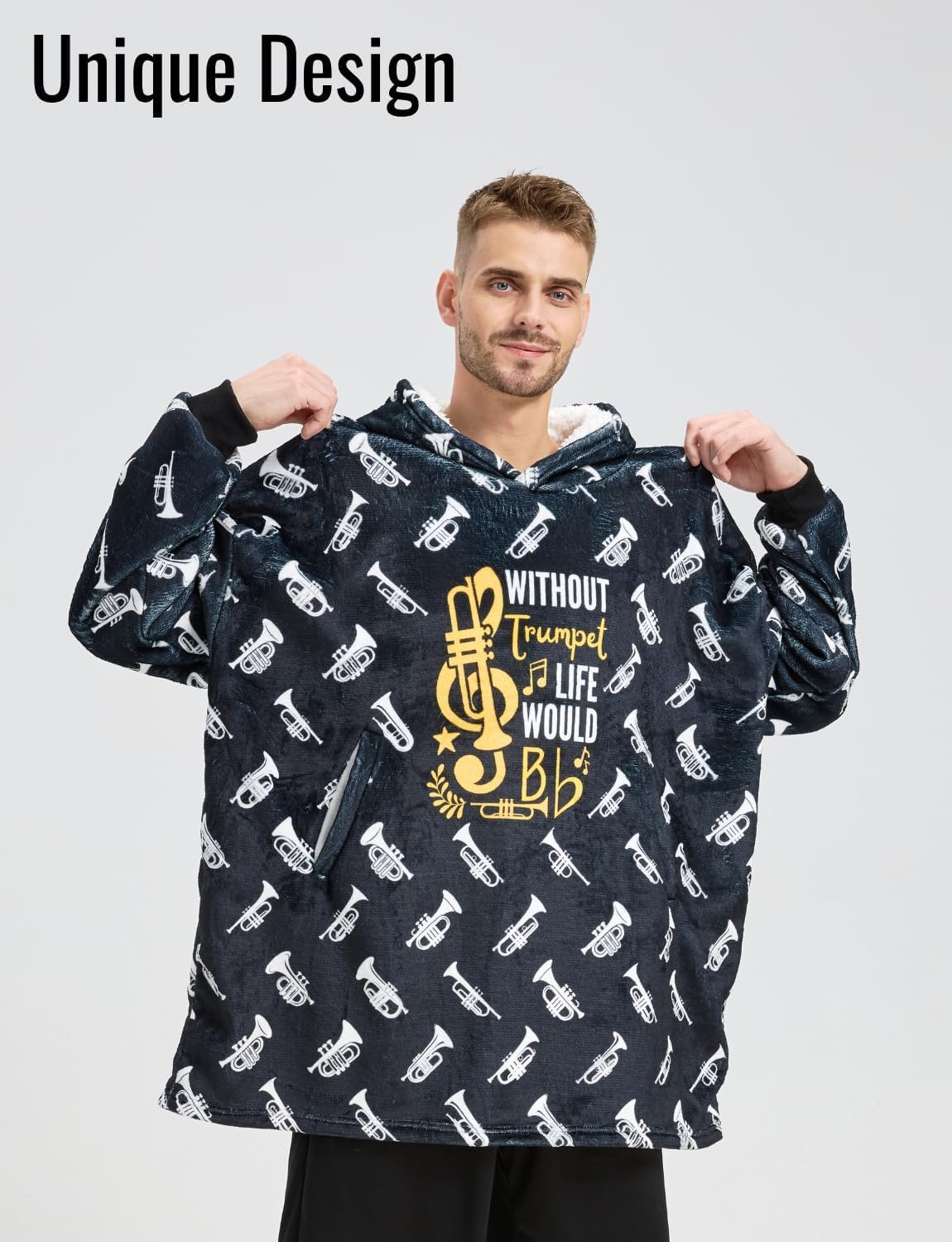 Trumpet Gifts for Men Women, Blanket Hoodie for Trumpet Players Trumpeters, Oversized Flannel Hooded Blankets, One Size Fits All
