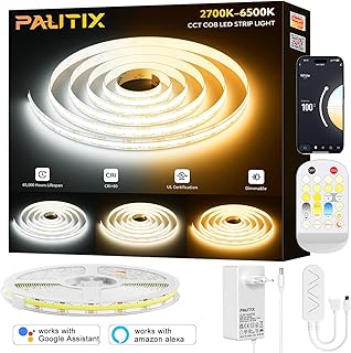 PAUTIX COB LED Streifen CCT 5M Einstellbar Weiß Dimmbar 2700K-6500K LED Strip Lights,24V Wlan Smart LED Band Kit Kompatibel mit Alexa/Google Assistent,LED Lichtstreifen für Küche,Zimmer,Fernseher